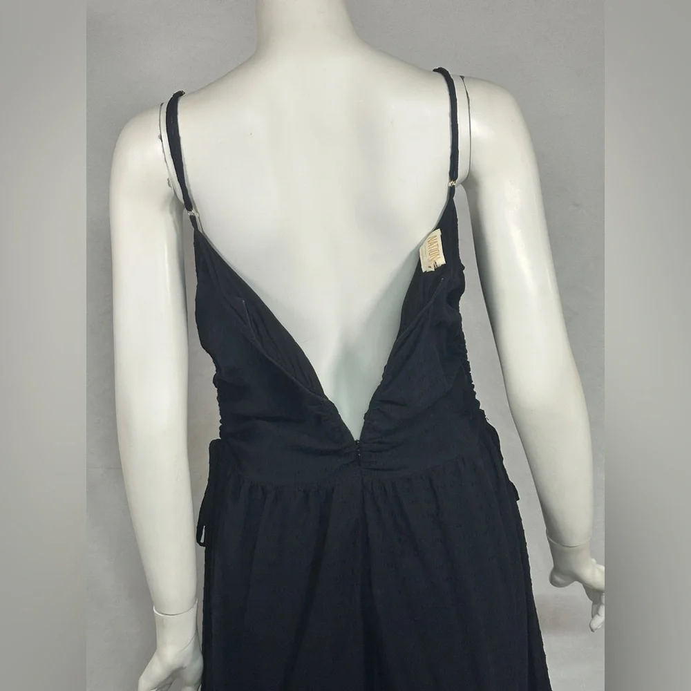 Nation LTD Black Rooshed Cotton/Linen Dress with side slit and pockets Size M - Picture 13 of 15